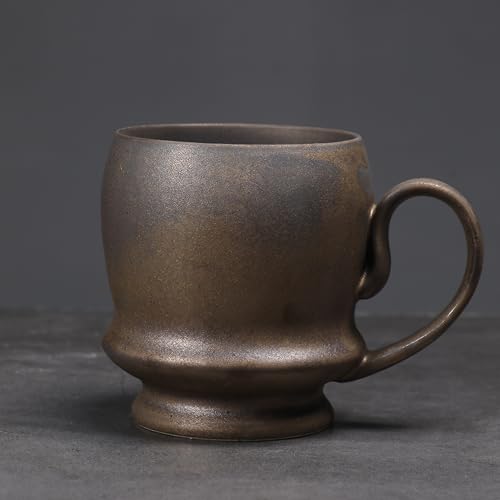 17oz Big Unique Handmade Pottery Coffee Mug with Comfortable Big handle, Reactive Glaze Ceramic Coffee Mug, Artisanal Stoneware Tea Mug,Lead-free Clay, Microwave and Dishwasher safe (Gilt) - color: Gilt
