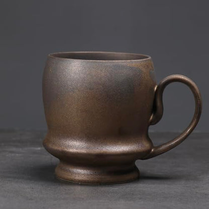 17oz Big Unique Handmade Pottery Coffee Mug with Comfortable Big handle, Reactive Glaze Ceramic Coffee Mug, Artisanal Stoneware Tea Mug,Lead-free Clay, Microwave and Dishwasher safe (Gilt) - color: Gilt