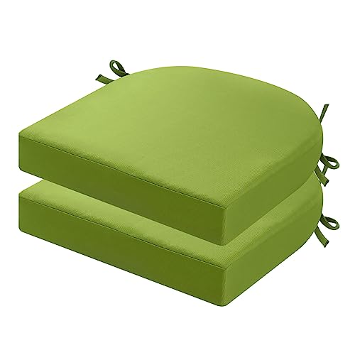 idee-home Outdoor Chair Cushions Set of 2, 17 x 17 Outdoor Seat Cushions | Patio Chair Cushions for Outdoor Furniture Waterproof with Ties, Outdoor Seat Cushion, Patio Chair Pads Dining Chair - color: Green, size: 17X17X2 Inch-u Shaped
