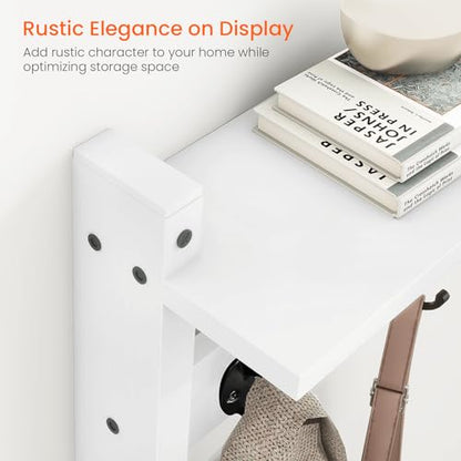 Coat Rack with Shelf Wall Mount, 24 Inch Long Wall Shelf with Hooks Underneath, Wood Hanging Coat Hanger with Hat Shelves for Entryway, Bathroom, Mudroom, White - color: White, size: 24 Inch Long