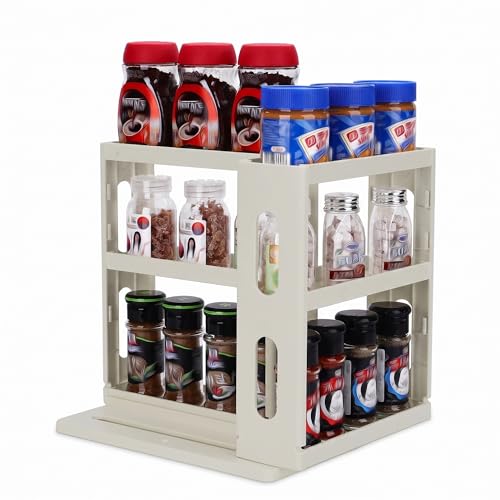 Dutiplus Spice Rack Organizer 3 tier Seasoning Holder, Pull and Rotated Storage Cabinet for Kitchen Bathroom Countertop 10.8”H x 5.8”W x 10.4”D (Advance Gray) - color: Advance Gray