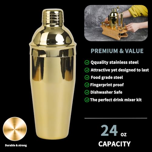 JNWINOG Cocktail Shaker Set Stainless Steel Bartending Kit 18.6oz Cocktail Bar Set Cocktail Mix Drink Making Kit Professional Bar and Home Drink Bar Tools for Bartender (Gold, 12Pcs-1) - color: Gold, size: 12Pcs-1