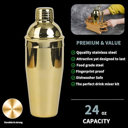JNWINOG Cocktail Shaker Set Stainless Steel Bartending Kit 18.6oz Cocktail Bar Set Cocktail Mix Drink Making Kit Professional Bar and Home Drink Bar Tools for Bartender (Gold, 12Pcs-1) - color: Gold, size: 12Pcs-1