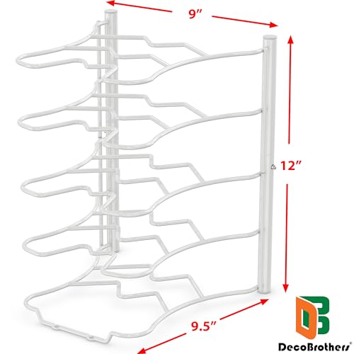 Deco Brothers Pan Organizer Rack for Kitchen Cabinet and Counter, White - color: White