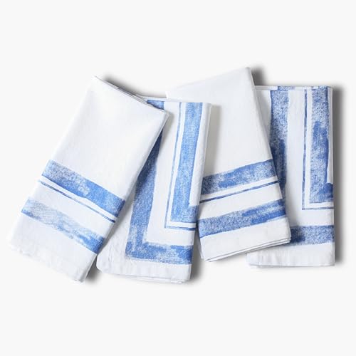 Ramanta Home Cloth Dinner Napkins Set of 4 Blue, 18x18 Inches | Frame Border Napkins for Wedding, Soft Washable Table Linen for Everyday Use - color: Blue, size: 18" x 18" (Set of 4)