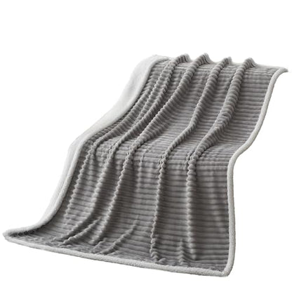 520GSM Sherpa Fleece Throw Blanket, Heavyweight Double Layer Striped Plush Blanket for Couch Sofa Bed, Soft Warm Reversible Fuzzy Flannel Throw, Oeko-TEX Certified, 50x60 Inches, Grey