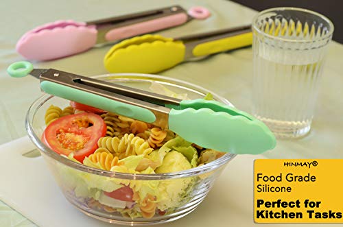HINMAY 9-Inch Serving Tongs with Silicone Tips, Set of 3 (Mint Pink Yellow) - color: Mint Pink Yellow