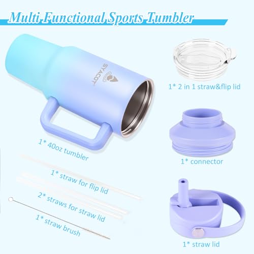 40 oz Tumbler with Handle and Straw or Convert to 40 oz Insulated Water Bottle Fits in Cup Holder. Stainless Steel Metal Water Flask with 2 Lids for Travel,Camping,Gym Sports Coffee Mug Thermal Cup - color: LakeBlue
