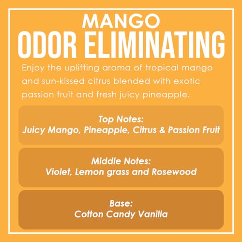 Mango Odor Eliminating Highly Fragranced Candle - Eliminates 95% of Pet, Smoke, Food, and Other Smells Quickly - Up to 80 Hour Burn time - 12 Ounce Premium Soy Blend - color: Mango