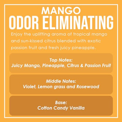 Mango Odor Eliminating Highly Fragranced Candle - Eliminates 95% of Pet, Smoke, Food, and Other Smells Quickly - Up to 80 Hour Burn time - 12 Ounce Premium Soy Blend - color: Mango