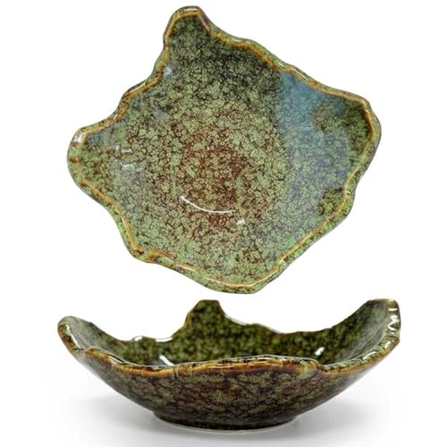 8" Small Ceramic Decorative Bowl 1 Pice – Irregular Rim Reactive Glaze Candy Bowl, Berry Bowl, Entryway Catchall, Japanese Style Fruit Dish for Tabletop or Home Decor (Green Reactive Glaze) - color: Green Reactive Glaze