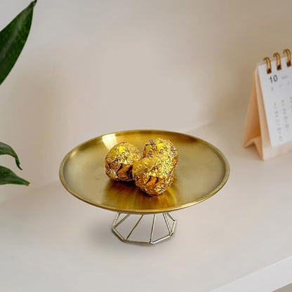 Elegant High-Footed Metal Jewelry Tray Stainless Steel Dessert Plate Decorative Food Serving Dish for Household Serving Platter
