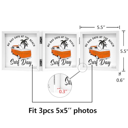 WUTL 3 Picture Frame Triple Collage 5x5 Frames with Real Glass White | Trifold Photo Frame, Hinged Foldable, Crystal Clear Real Glass - color: White, size: 5x5