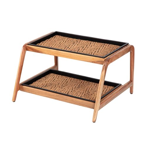 Anji Mountain Heavy Duty Waterproof Wooden Shoe Storage Mat Organizer/Boot Storage Tray Multi Use for Entryway with Coir, Tan and Black Insert, 2 Tier, Fits 4 Pair (26.5" Wide) - color: Tan and Black, size: 2 Tier, Fits 4 Pair