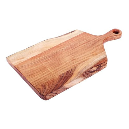 GoCraft Acacia Wood Live Edge Cutting Board – Rustic Handcrafted Charcuterie Board with Handle, Wooden Cheese Tray, Serving Platter, Chopping Block for Kitchen & Farmhouse Décor (Large) - size: 21"L x 12"W