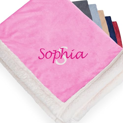 Personalized Sherpa Blanket - Reversible Custom Blanket with Micro Mink & Faux Lambswool, Throw Blankets for Bed & Couch - Pink (50"x60") - color: Pink
