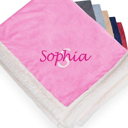 Personalized Sherpa Blanket - Reversible Custom Blanket with Micro Mink & Faux Lambswool, Throw Blankets for Bed & Couch - Pink (50"x60") - color: Pink