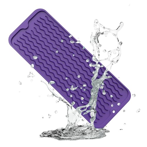 ZLR Small Dish Drying Mat for Kitchen Counter, 6"x17", Meadow Violet | Narrow Silicone Drainer for Apartment, Dorm & RV, Wavy Ridges Quick-Dry, Non-Slip, Rolls Up, Dishwasher Safe - color: Meadow Violet, size: 17" x 6"