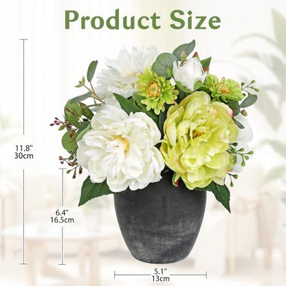 Fake Flowers in Vase Faux Floral Arrangements Centerpiece Artificial Flowers with Vase Spring Flower Centerpieces for Tables White Silk Flowers Arrangement in Vase - color: White Green