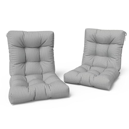LVTXIII Outdoor Tufted Low Back Cushions, Solid Fluffy Seat and Back Chair Cushion with Ties, Patio Replacement Rocking Chair Cushion for Outdoor Furniture Use, 21 W x 21D, 2 Pack, Strip Grey - color: Strip Grey, size: 42x21x4