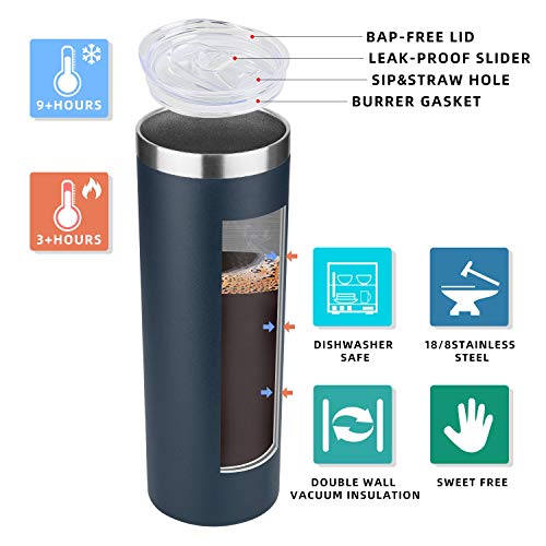HASLE OUTFITTERS 20 oz Skinny Tumbler, Stainless Steel Insulated Slim Tumbler with Lid, Reusable Double Wall Travel Coffee Mug, Durable Powder Coated Travel Water Cup(Navy, 1) - color: Navy Blue, size: 20 Ounces