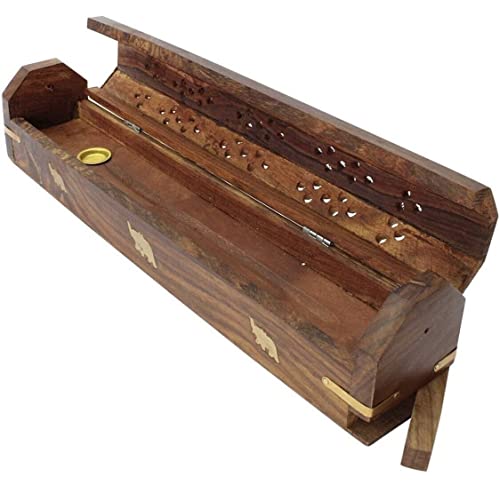 Bless-International Traditional-Handmade-Burner Wooden-Coffin-Incense-Stick-Holder Ash-Catcher-Stand (Wooden Coffin) - color: Wooden Coffin