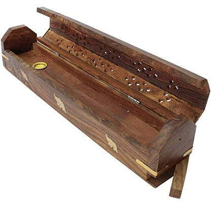 Bless-International Traditional-Handmade-Burner Wooden-Coffin-Incense-Stick-Holder Ash-Catcher-Stand (Wooden Coffin) - color: Wooden Coffin