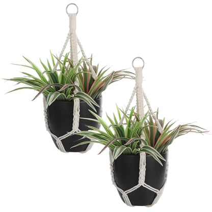Handmade Macrame Plant Hangers, 2 Pack Hanging Planters Baskets | Cotton Boho, Plant Holder, 19.6 Inch White Rope, Flower Pot Holders for Indoor Outdoor Decor