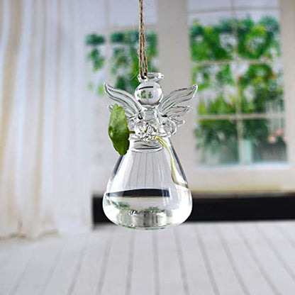 Angel Design Glass Vases Clear Flower Plant Terrarium Container Hanging Vase Wedding Decor Garden Ornaments Hanging Planter (Pack of 5) - size: 5 pcs