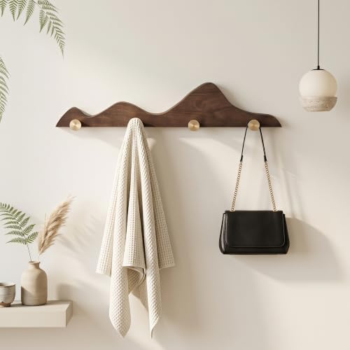 Starry Wood Coat Hooks Wall Mount Wooden Modern Decorative Wall Mount Coat Rack with 4 Gold Brass Hooks Heavy Duty Mounted Entryway Coat Rack for Hanging Coats Keys Hats Towels Bags Purse Walnut - size: 4 Hooks