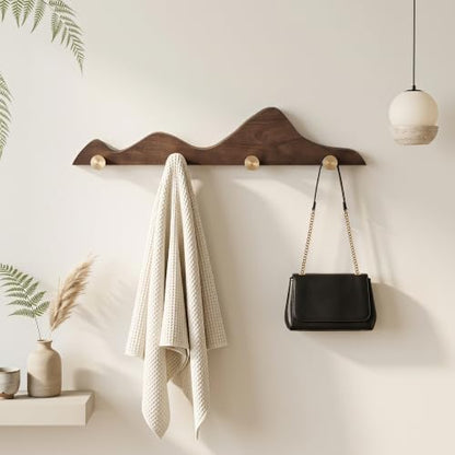 Starry Wood Coat Hooks Wall Mount Wooden Modern Decorative Wall Mount Coat Rack with 4 Gold Brass Hooks Heavy Duty Mounted Entryway Coat Rack for Hanging Coats Keys Hats Towels Bags Purse Walnut - size: 4 Hooks