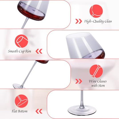 KAMMAK Crystal Red Wine Glasses Set of 2, 16.06 oz Stemmed Glasses, XH011 | Hand Blown, Bordeaux Wine Glasses, Thin Rim & Long Stem, Red & White, Daily Use, Wedding or Birthday Gift for Women - size: 8KPXH011