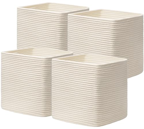 joybest 13inch Cube Storage Bins, Cotton Rope Woven Organizer Basket | Set of 4 Cube Bin Square Shelves Organizer Closet Storage, Nursery, Toy Organization, Beige - color: Beige, size: 13×13×13 Inches