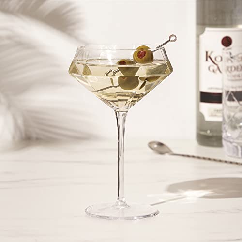 Viski Seneca Diamond Faceted Stemmed Coupe Glasses, Fancy Crystal Martini Glasses, Modern Glassware Perfect for Espresso Martini, Manhattan, Champagne Cocktails, Home Bar Accessories, 11 oz Set of 2 - size: 11 Ounces, style: Diamond Faceted Glasses (Set o