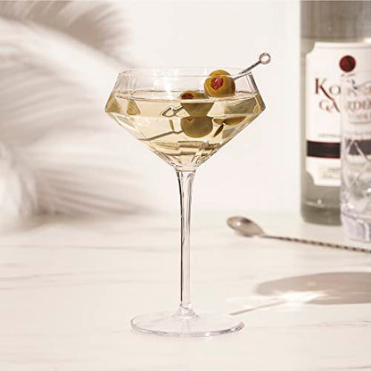 Viski Seneca Diamond Faceted Stemmed Coupe Glasses, Fancy Crystal Martini Glasses, Modern Glassware Perfect for Espresso Martini, Manhattan, Champagne Cocktails, Home Bar Accessories, 11 oz Set of 2 - size: 11 Ounces, style: Diamond Faceted Glasses (Set o
