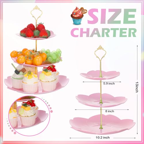 6 Pcs 3 Tier Cupcake Stand Tea Party Trays 3 Tier Serving Tray Plastic Dessert Stand Cake Fruit Candy Display Tower for Wedding Birthday Tea Party (Sakura,White,Pink,Green) - color: White,pink,green, size: 14.5 inches (37 cm) H x 9.4 inches (24 cm) W
