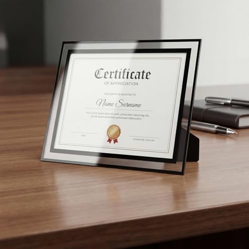 Hoikwo 8.5 by 11 Picture Frames, 12 Pack 8.5x11 Black Glass Frames – For Small Business Licenses, School Certificates, Family Awards & Office Diplomas, Tabletop Display Only – Vertical or Horizontal - size: Black-8.5x11-12 Frames
