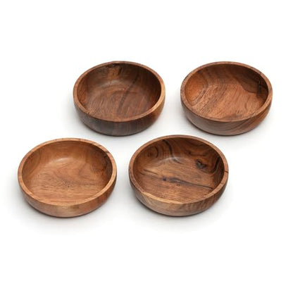 Acacia Wood Bowls - 4.75-inch Brown Wooden Bowls, 400 cubic cm (0.40 liters) Each, Set of 4 - size: 4 Bowls of 4.75-Inch (0.40 Liters)