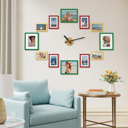 Vittanly 12 Pack Gallery Wall Frame Set, Green, Red, Gold | Gallery Wall Frame Set: 4pcs 8x10, 4pcs 5x7 & 4pcs 4x6 Photos for Wall & Table, Picture Frames made of Engineered Wood - color: Green & Red & Gold