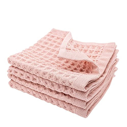 Waffle Washcloths Set, 100% Turkish Cotton (Powder Pink) - color: Powder Pink, size: Washcloths Set (4 Pieces)
