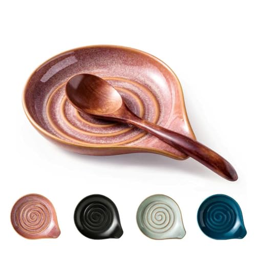 Spoon Rest, Ceramic Cooking Spoon Holder for Kitchen Counter, Large Utensil Rest for Spoons, Ladles, Tongs, Spatula, 5 Inches (Reactive Red Glazed) | Large Utensil Rest for Ladle Tong Spatula Coffee Tea Spoon | Cute Kitchen Accessories, Dishwasher Safe, R