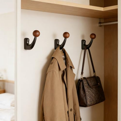 wall-Mounted Light Luxury Coat Hooks, Used for Hanging Coats, Hats, Scarves and Towels, Suitable for Entrance Halls, bathrooms and bedrooms (2, 7110Pearl Gray + Walnut Wood) - color: 7110Pearl Gray + Walnut Wood
