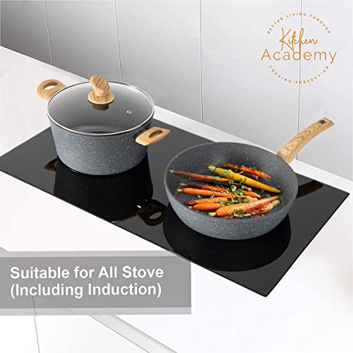 Kitchen Academy 30 Piece Induction Cookware & Bakeware Set | Non Toxic Pots and Pans Set Non Stick, Grey Granite Cooking Pans Set, PFOA & PFAS Free - color: Gray, size: 30 PCS Cookware Set