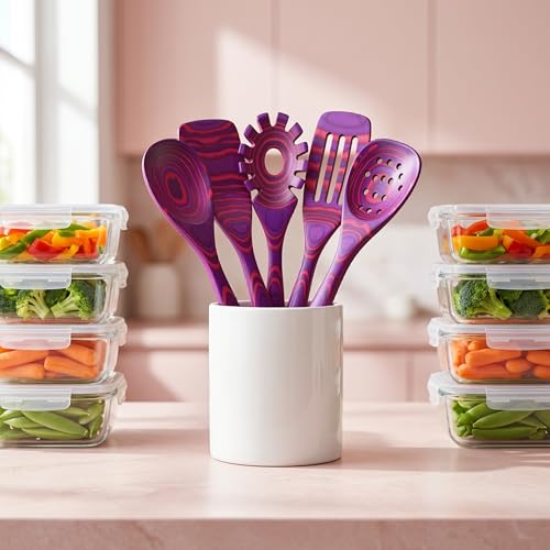 7 PCS Pakkawood Kitchen Utensils | Kitchen Cooking Utensil Set | Pakkawood Utensils | Non-Stick Wooden Spoons | Wooden Spoons for Cooking | Byzantium - color: Byzantium-7PCS