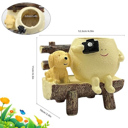 Cute Unique Resin Smiley Face Plant Pot Funny Head Planter for Indoor Flower, Succulent