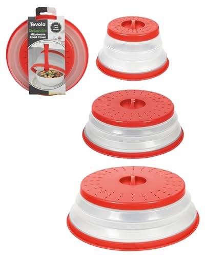 Tovolo Microwave Splatter Cover for Food, 3-Pack (Candy Apple Red) - Collapsible & Vented Silicone Splatter Guard Lid - Microwave Plate & Dish Cover with Handle - BPA-Free Kitchen Gadget for Meal Prep - color: Candy Apple Red, size: Small/Medium/Large - 3