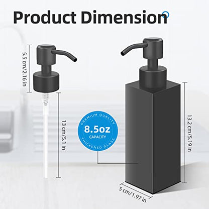 Black Soap Dispenser, Matte Black Stainless Steel, Rust-Proof Liquid Hand Dish Dispenser for Bathroom & Kitchen, 8.5 Oz Refillable Countertop Lotion Bottle (Square) - color: Square-black