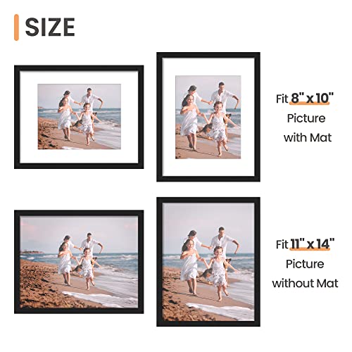 upsimples 11x14 Picture Frame Set of 10, Display Pictures 8x10 with Mat or 11x14 Without, Multi Photo Frames Collage for Wall Display, Black | Fit 8x10 with Mat and 11 x 14 Photos, Wall or Tabletop Display, For Gallery Hallway Living Room, For Christmas -