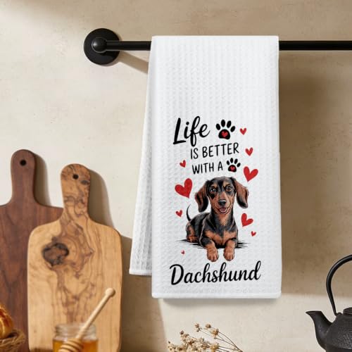 Funny Cute Dachshund Kitchen Towels, Absorbent Microfiber Tableware Decorative Dish Cloth Tea Towel, Waffle Soft Hand Towels for Kitchen Home Bathroom, Dog Lover Gifts 3 - color: Lm 315
