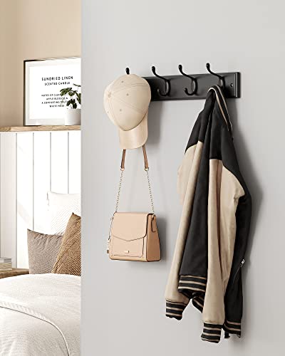 SONGMICS Wall-Mounted Coat Rack, Hook Rack, 4 Dual Metal Hooks, Black | For Coats, Bags, Keys, in the Entryway, Bedroom, Living Room ULHR023B01 - color: Black, size: 1 Pack-4 Hooks, style: Without Shelf
